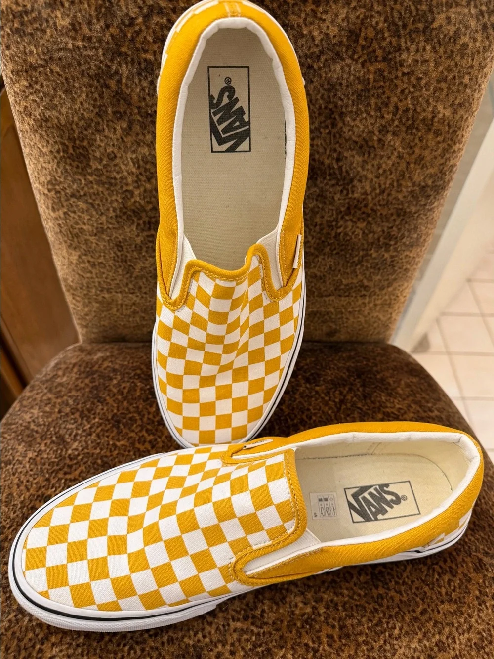 Vans Checkerboard Slip-On Sneakers in Yellow and White